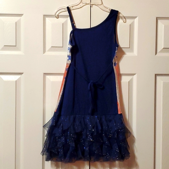 EUC Girl's 14 Super Cute Justice Sequined Stars & Stripes Dress with Ruffles - Picture 2 of 5